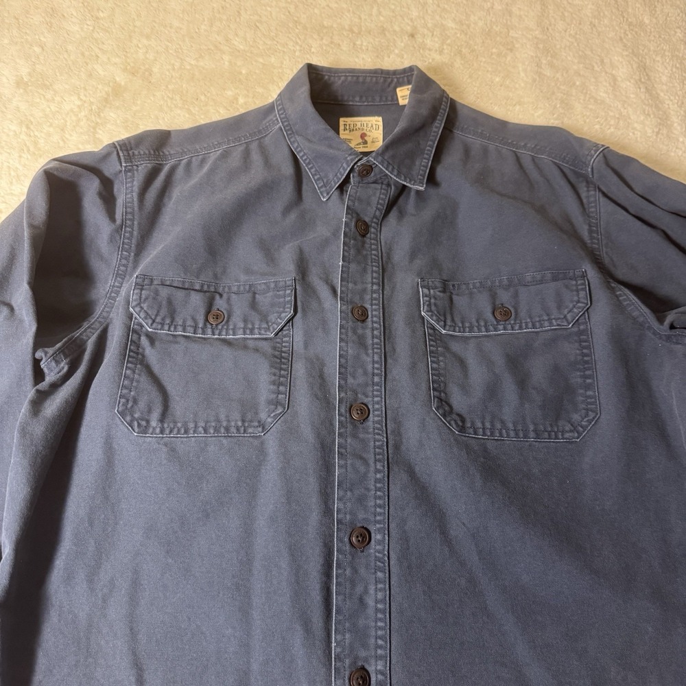 RedHead Brand Co Mens L Navy Blue Canvas Work Shirt Long Sleeve Button Up